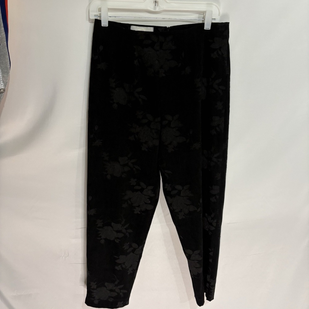 Equestrian Designs Black Floral Dress Pants Womens Size Large Straight Leg